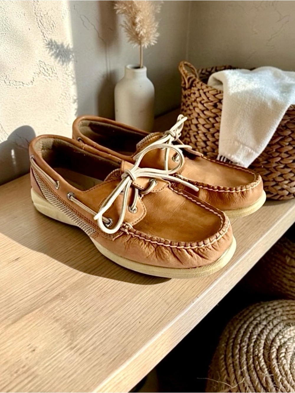 Sperry Top‑Sider Tan Leather Boat Shoes Wide Width Women’s 6.5 - Picture 5 of 15